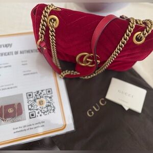 GUCCI GG Marmont Red Velvet Shoulder/Crossbody Bag